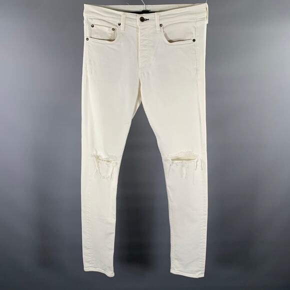 RAG & BONE Size 30 White Distressed Cotton Blend Skinny Jeans